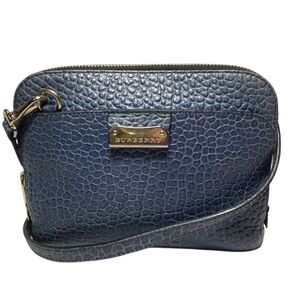 Authentic Burberry Navy Pebbled Leather Crossbody with Gold Plated